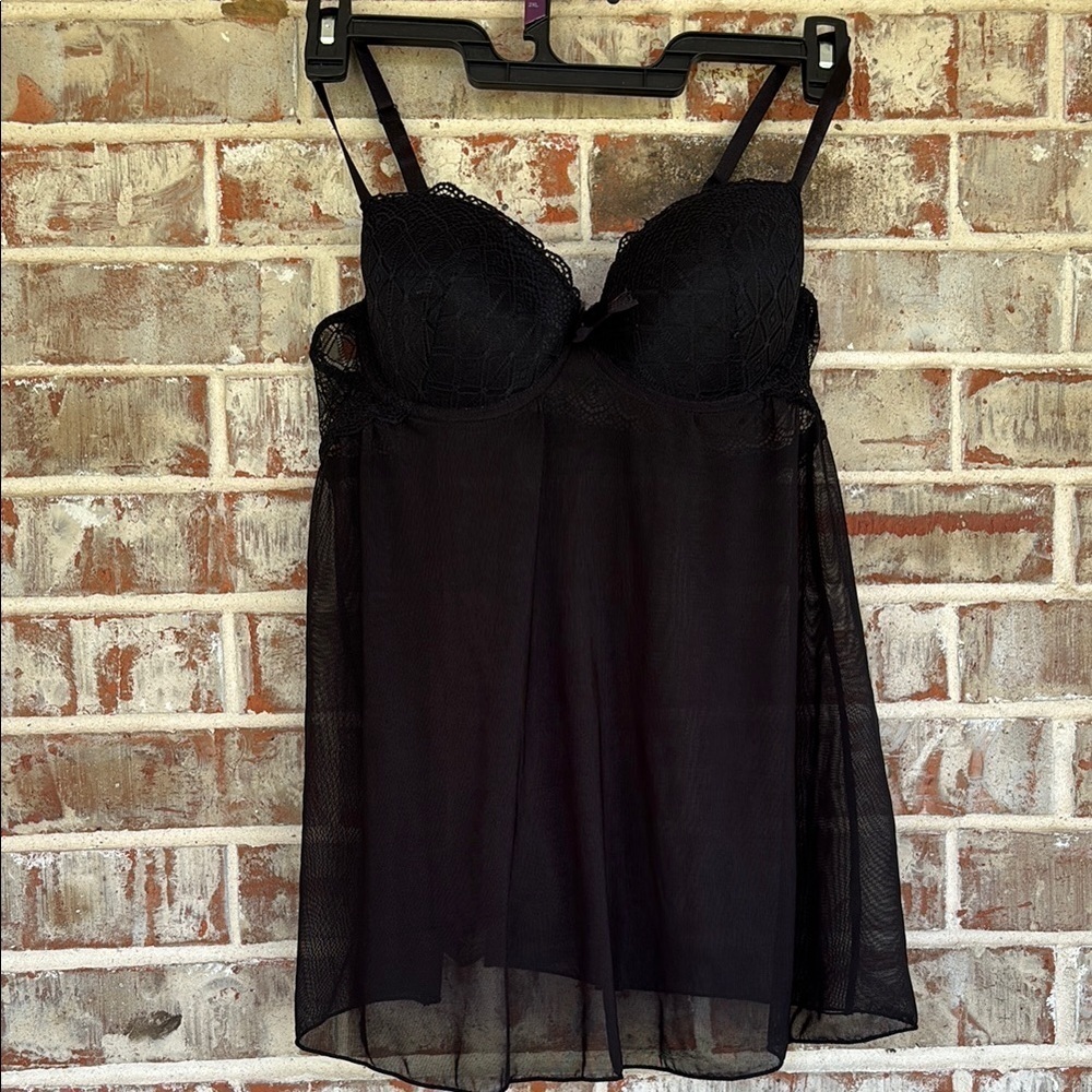 Tracy Black Sheer Lace Underwire Strappy Nightgown